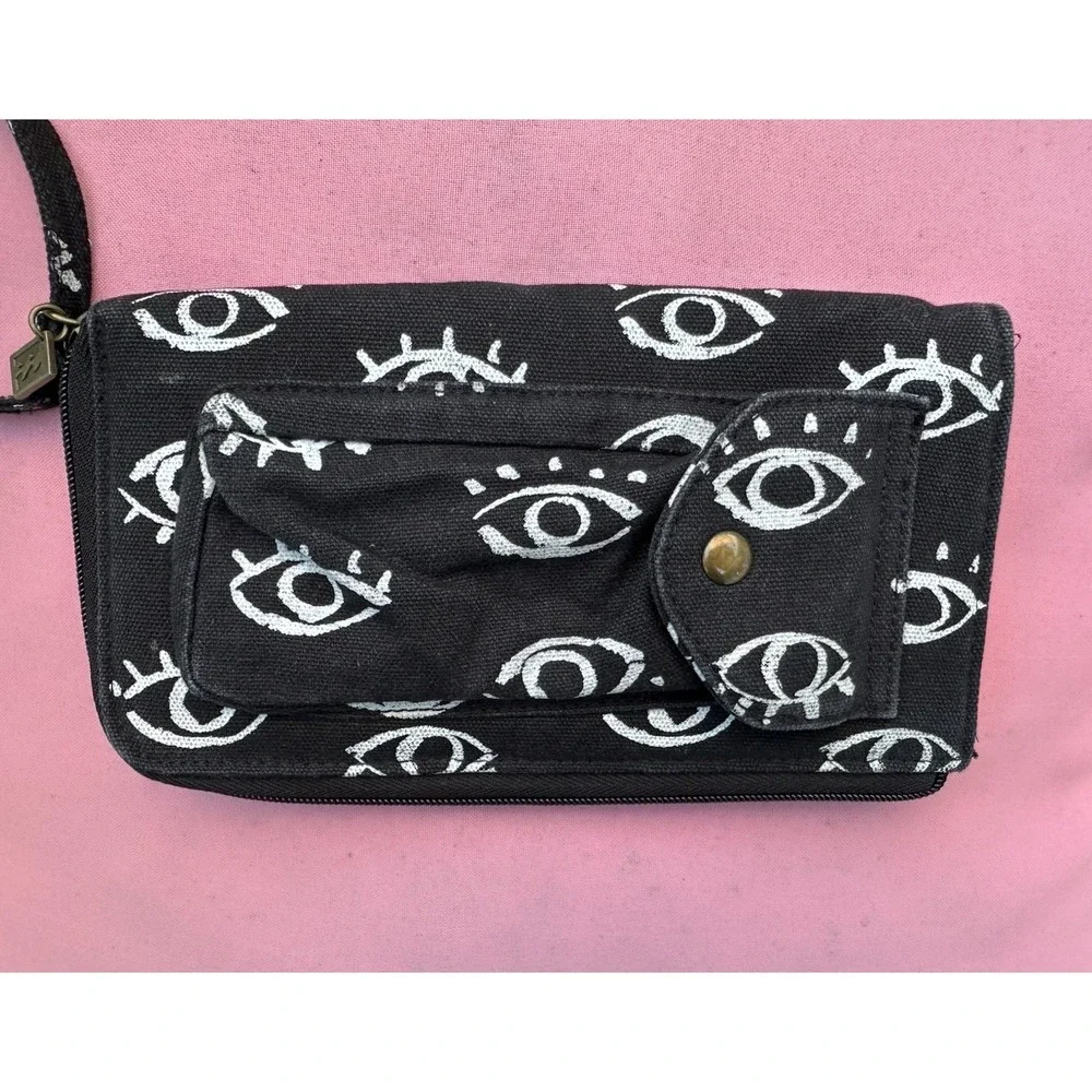 Billabong Canvas Wristlet Wallet Eye Print‎ Black Boho Surf Zip Pouch 9x5